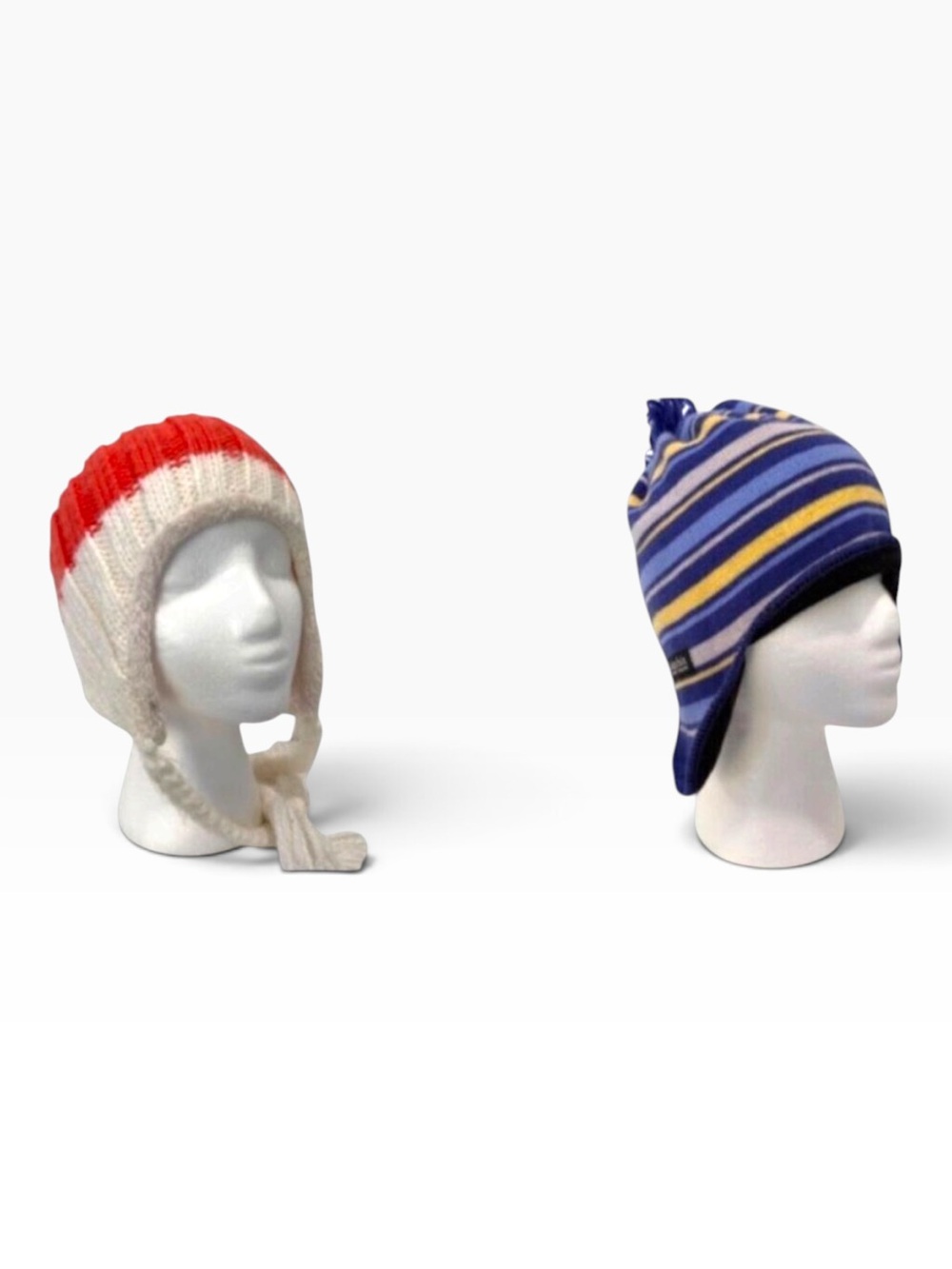 Columbia Knit Beanies Set 2 Stripes Designs unisex blue yellow orange ecru white